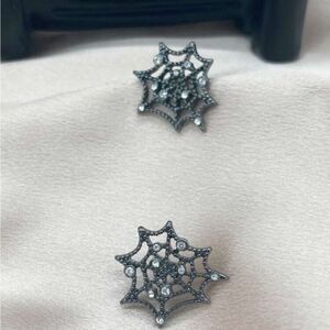 Spider Web & Rhinestone Stud Earrings (Betsy Johnson style)